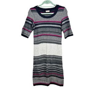 Thomas Pink Cashmere Blend Sweater Dress Short Sleeve Striped Gray Pink Women S*